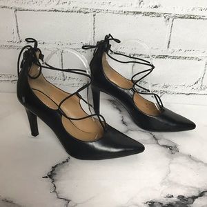 Franco Sarto Arya Black Leather Lace Up Heels